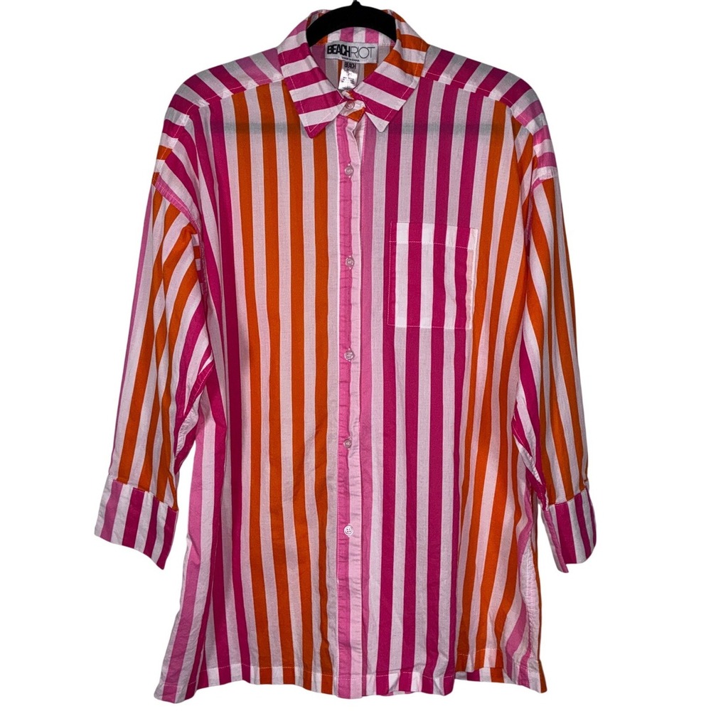 Beach Riot Alexa Sunset Stripes Cotton Button Up Top Coverup Cover Up S/M *FLAW*